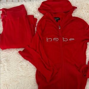 Bebe Vibrant Red Rhinestone Hoodie Set